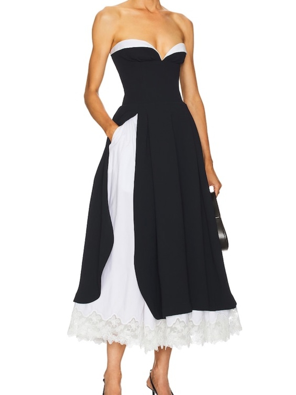 Elsa Finale Midi Dress Lace Poplin Strapless Corset Balletcore Formal NWT S